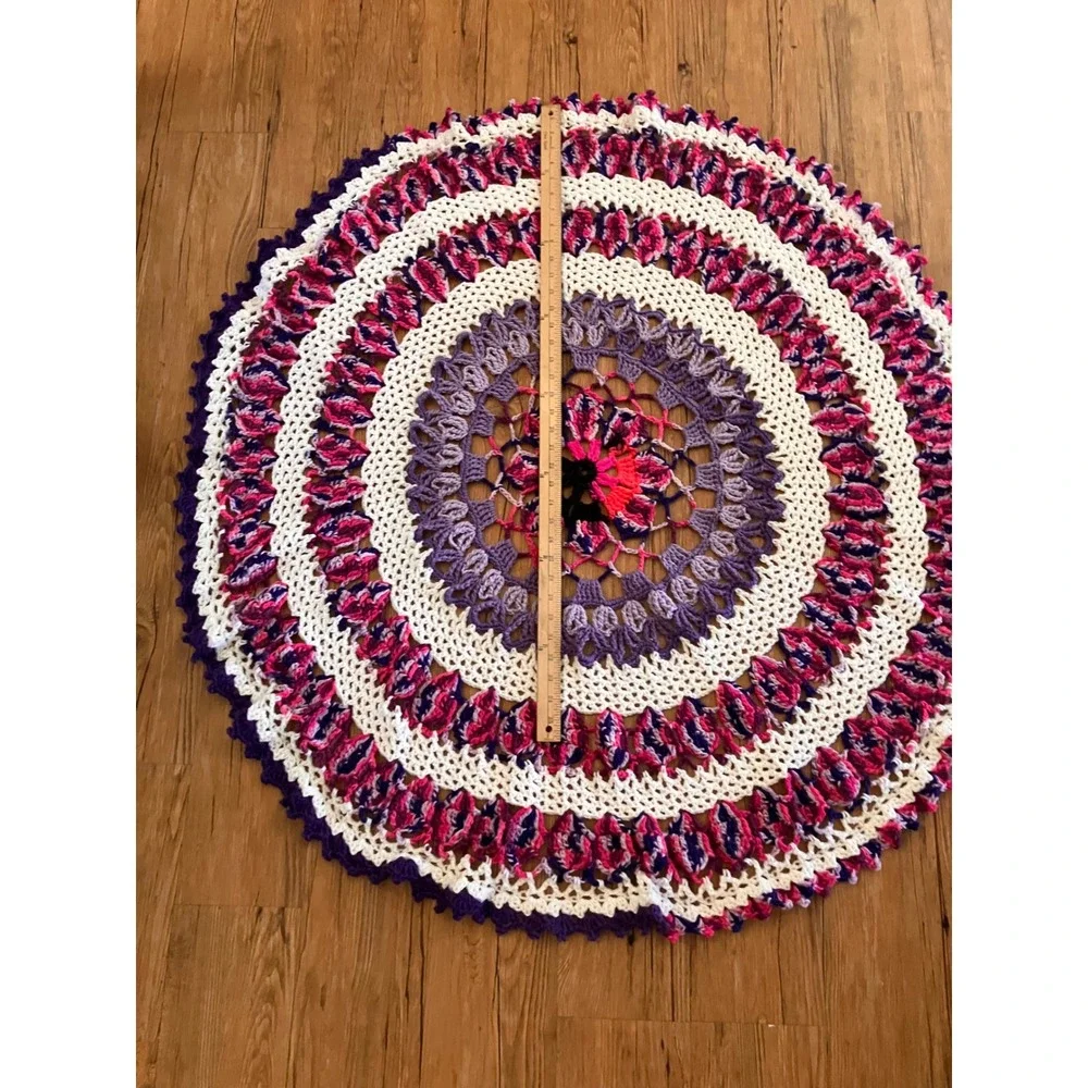 Handmade Crochet Mandala Round Blanket Multicolor Mandala Boho Handcrafted